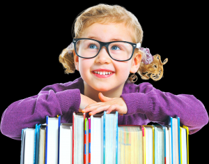 funny girl in glasses with books